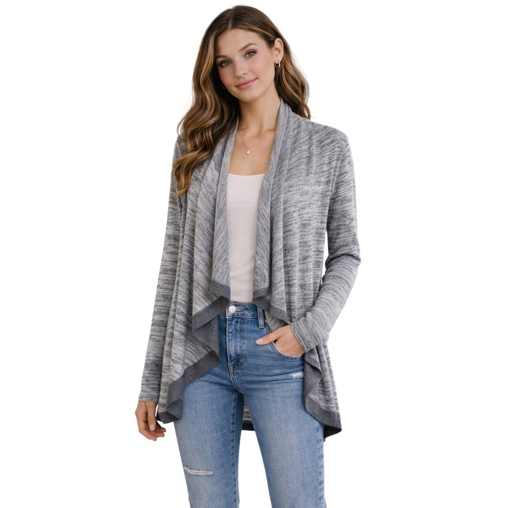 Aeropostale Gray Heathered Draped Flowy Cardigan Sweater Large Cozy‎ Cabincore